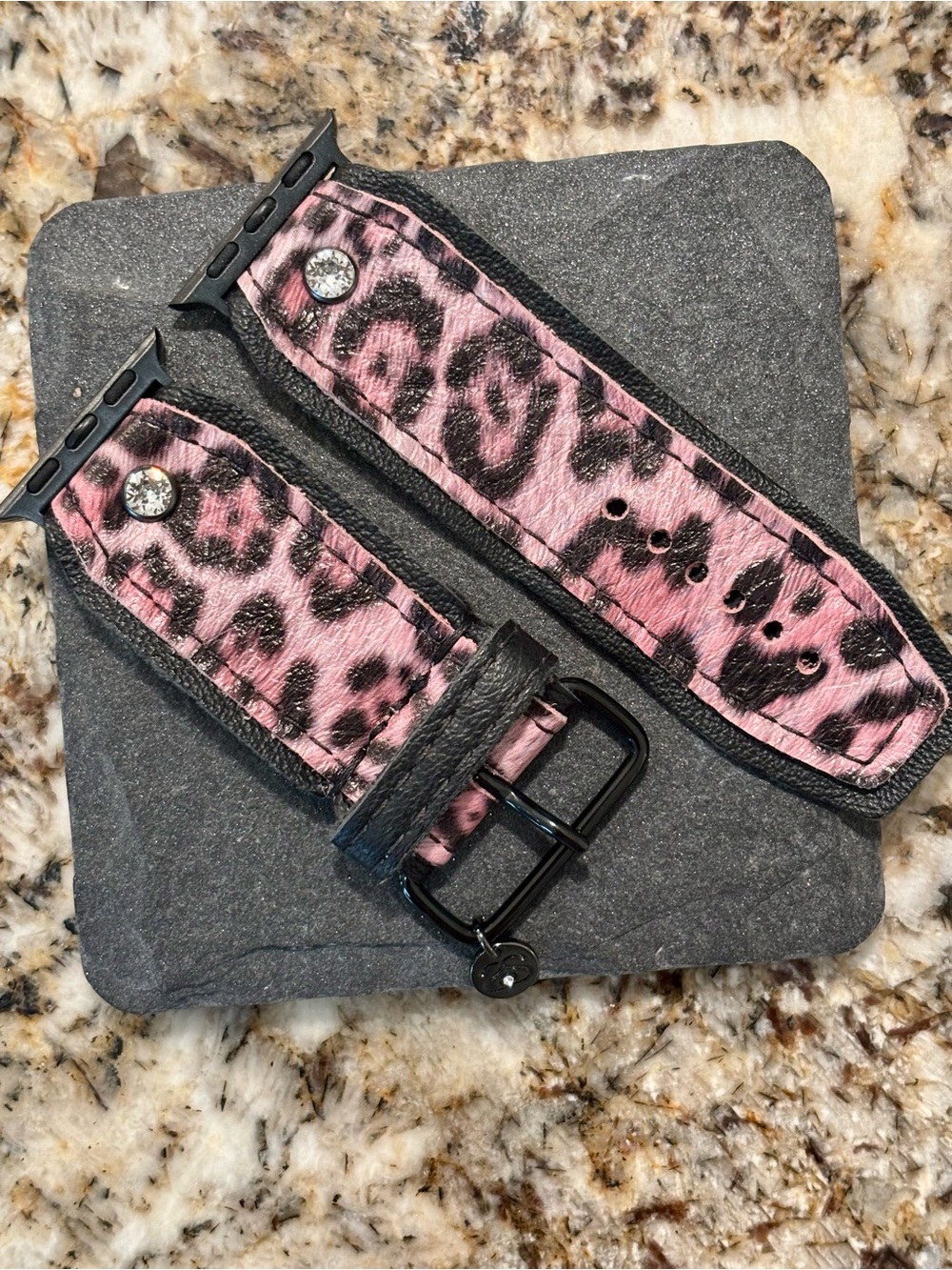 Pink Leopard Print Leather Apple Watch Band